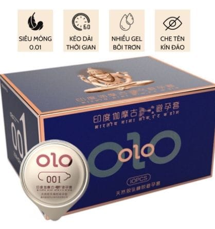 Bao Cao Su OLO 0.01mm Xanh , Siêu Mỏng , Kéo Dài Thời Gian – Gốc Nước – Hộp 10 Bcs