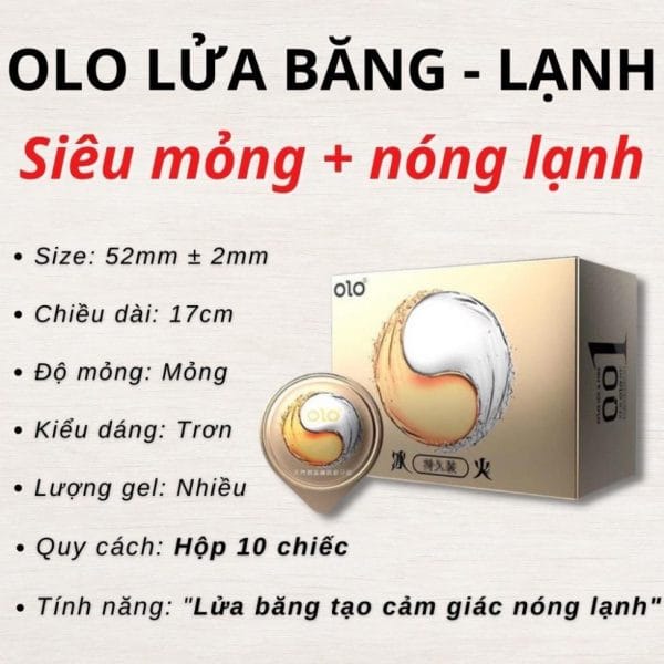 Bao cao su olo 001 vàng lửa băng hưng phấn , siêu mỏng, nhiều gel, kéo dài thời gian-hộp 10c